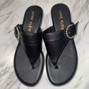 Anne Klein Black Sandals with Silver Buckle